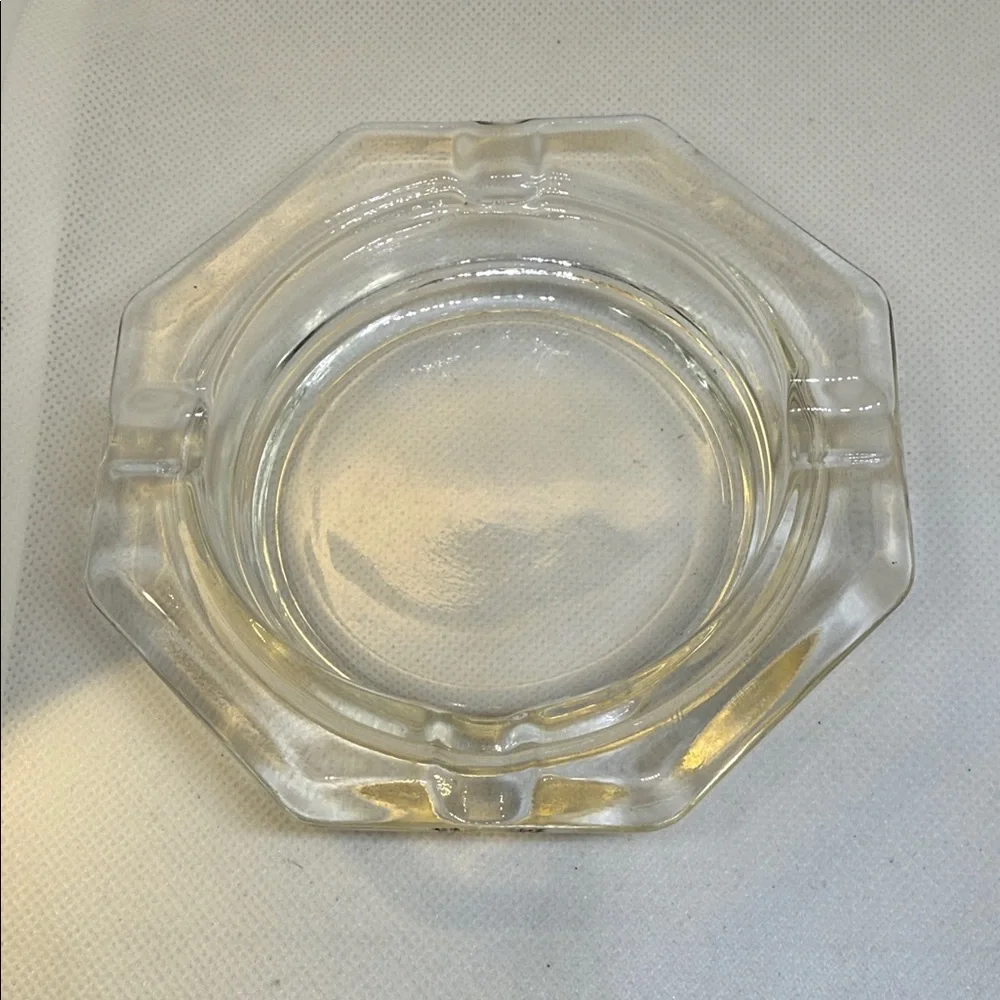 Vintage Ashtray Octagonal Clear Glass 4.5 IN Diameter Mid Century Modern